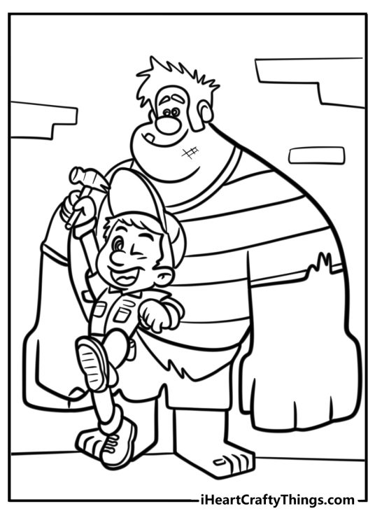 Ralph and felix working together detailed coloring sheet