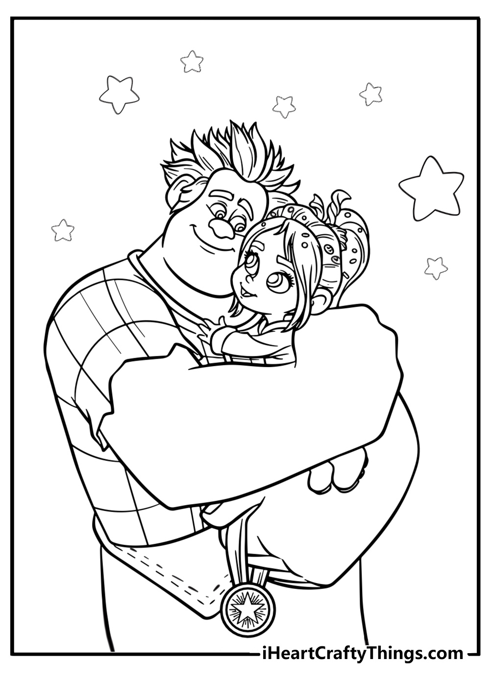 Ralph and vanellope hugging coloring page for kids