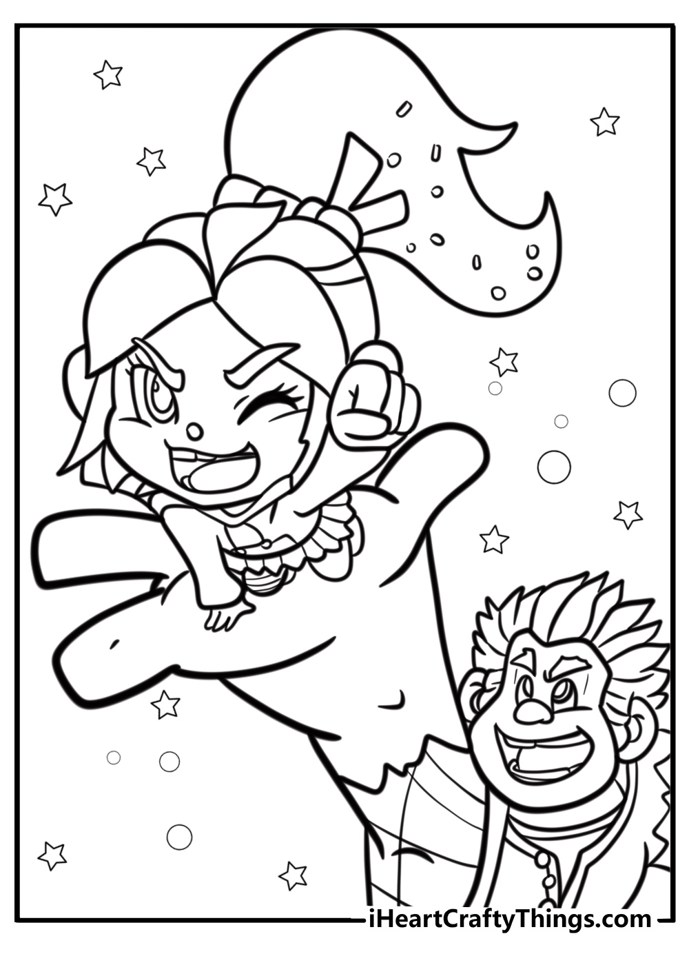 Ralph and vanellope sharing a laugh detailed coloring sheet