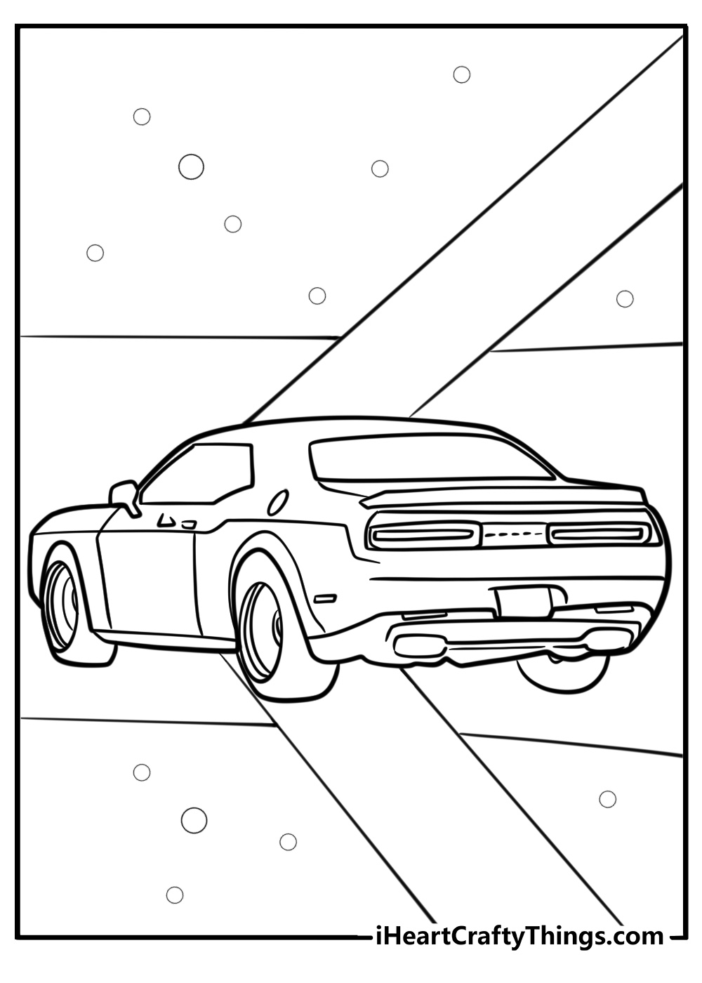 Rear view of dodge challenger hellcat detailed coloring sheet