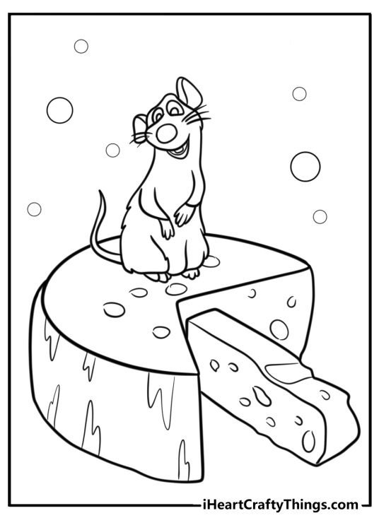 Remy sitting on a block of cheese coloring page