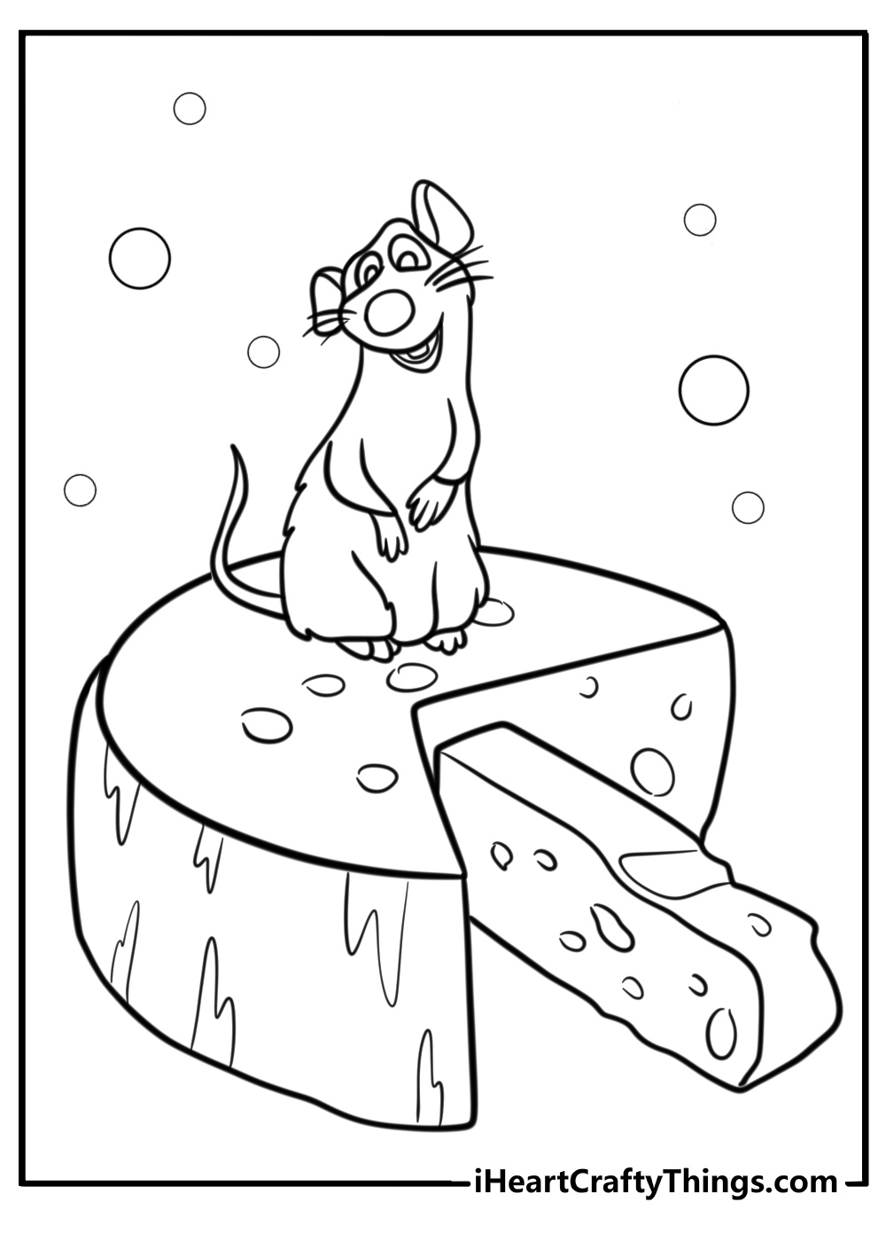 Remy sitting on a block of cheese coloring page