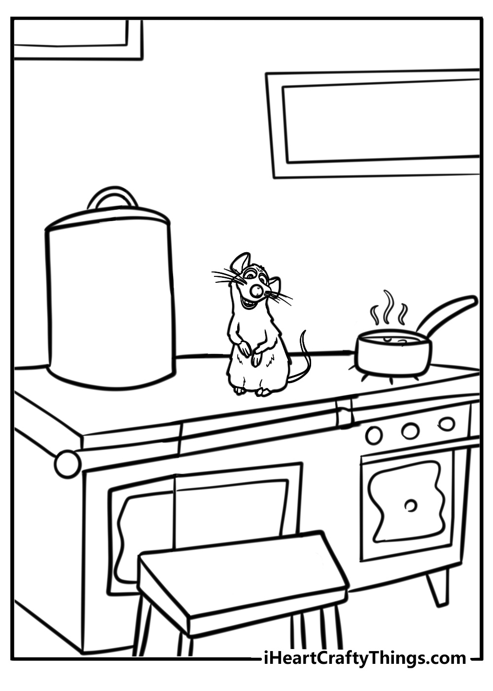 Remy standing proudly in the kitchen fun printable coloring sheet