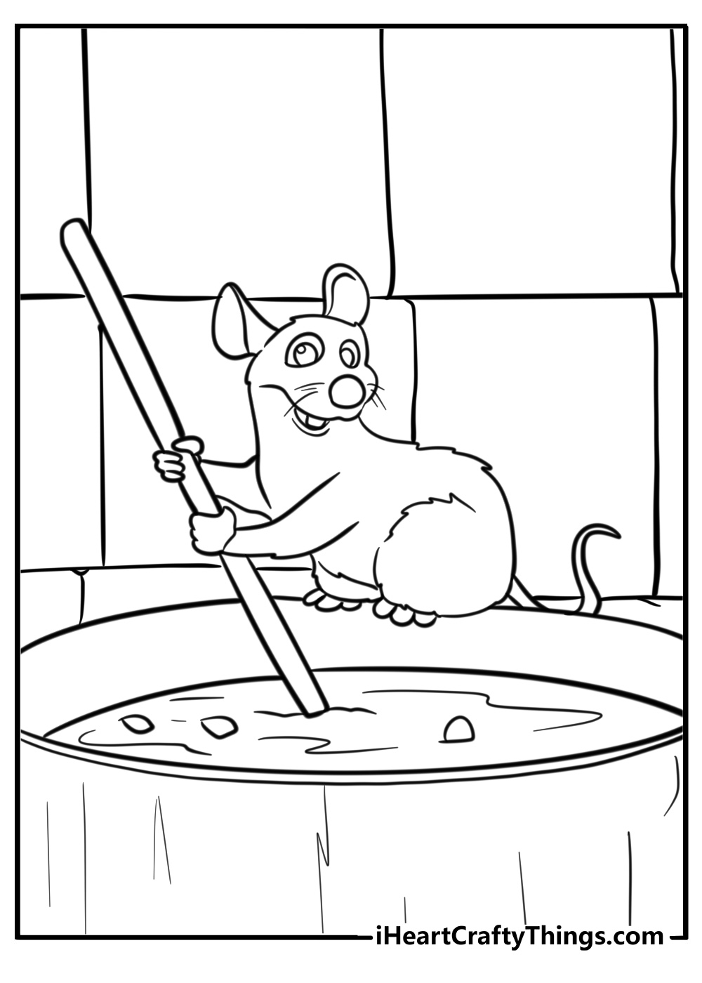 Remy stirring a pot of soup free printable coloring page