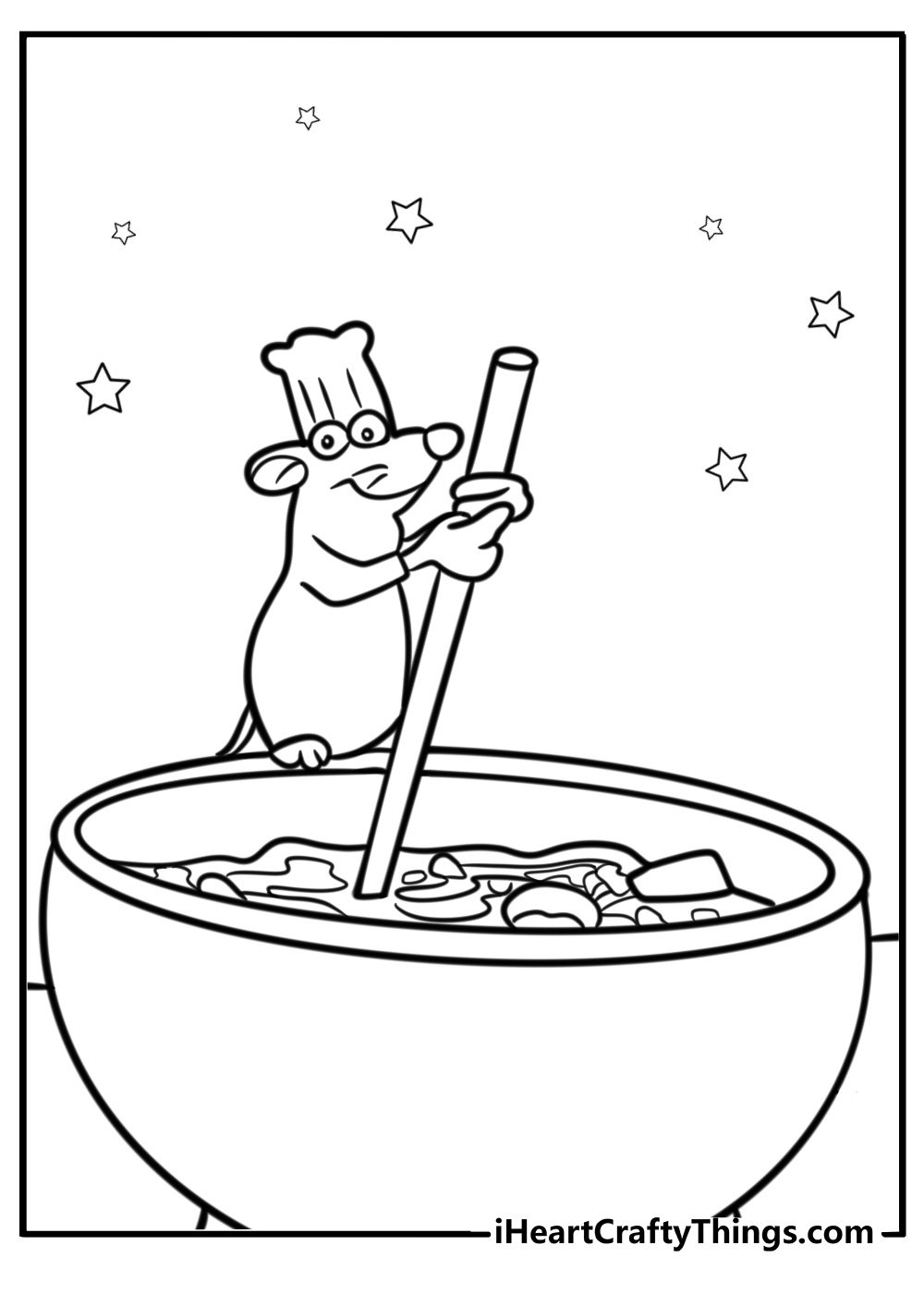 Remy with a bowl of soup free printable coloring page