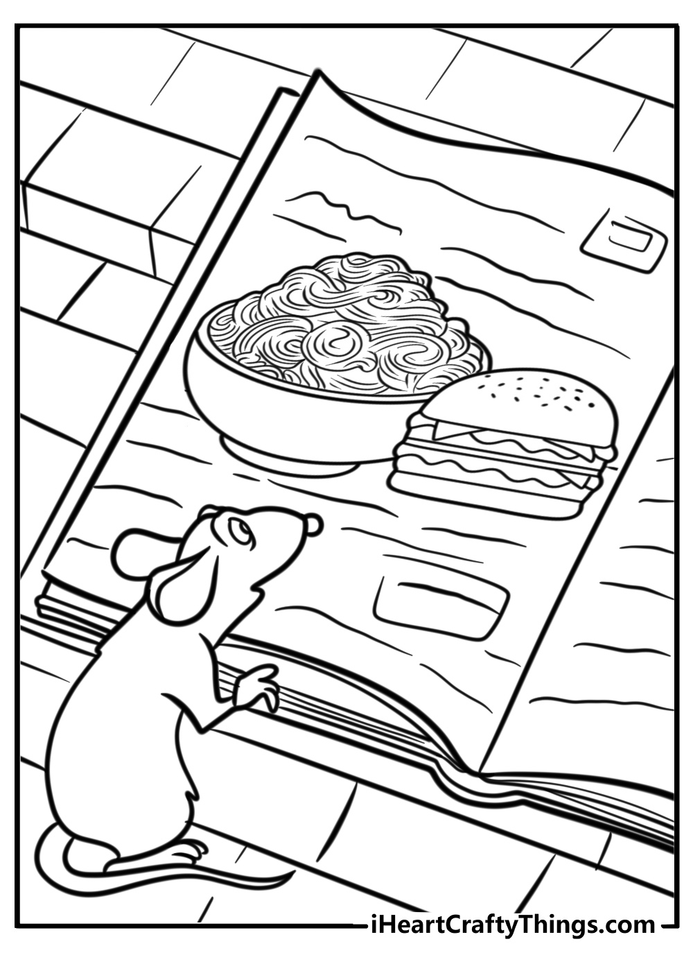 Remy with a cookbook fun coloring sheet for kids