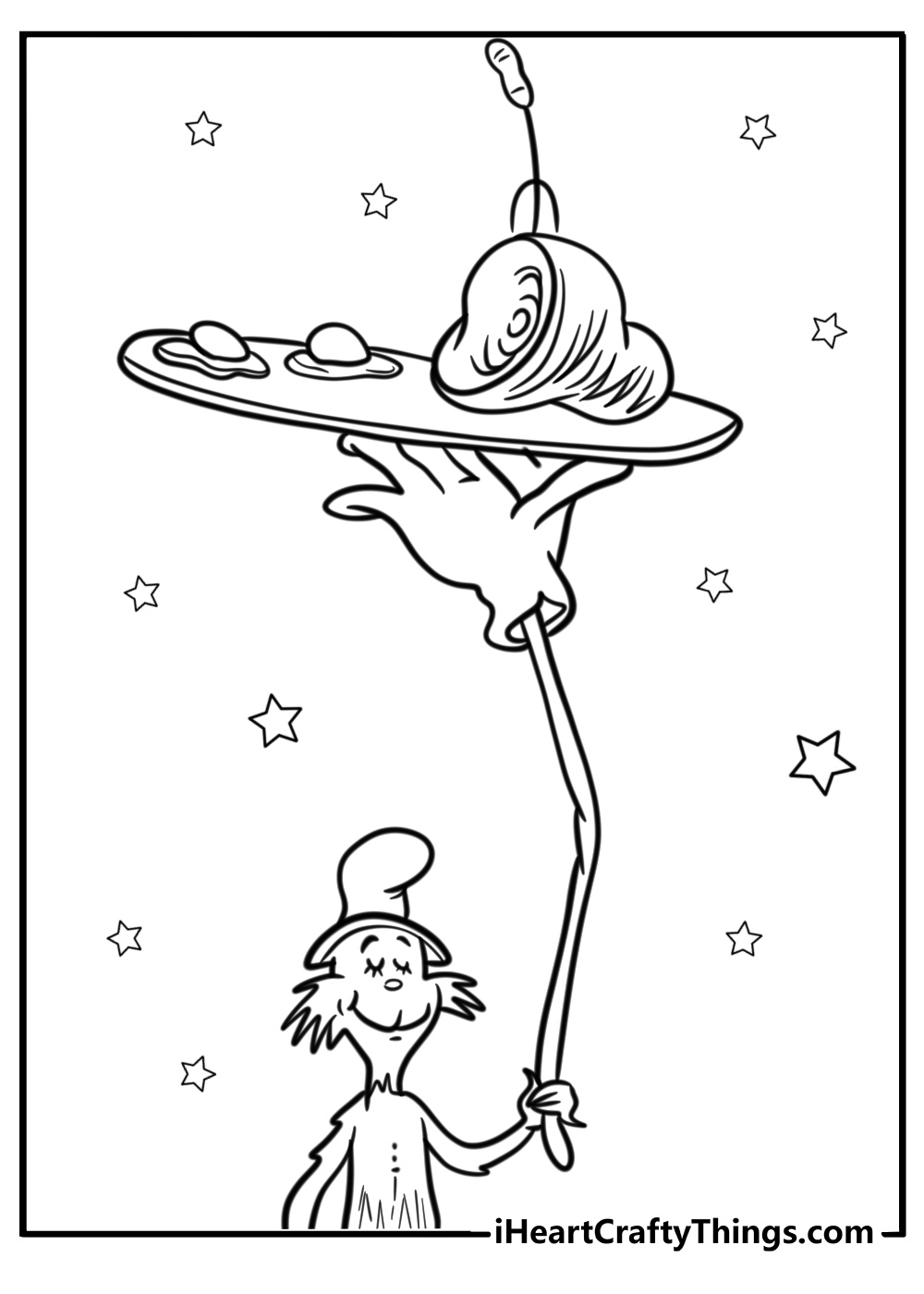 Sam I am holding green eggs and ham fun printable seuss coloring page