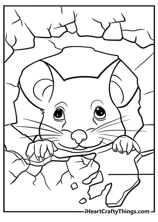 Shy mouse peeking out of a hole detailed printable sheet