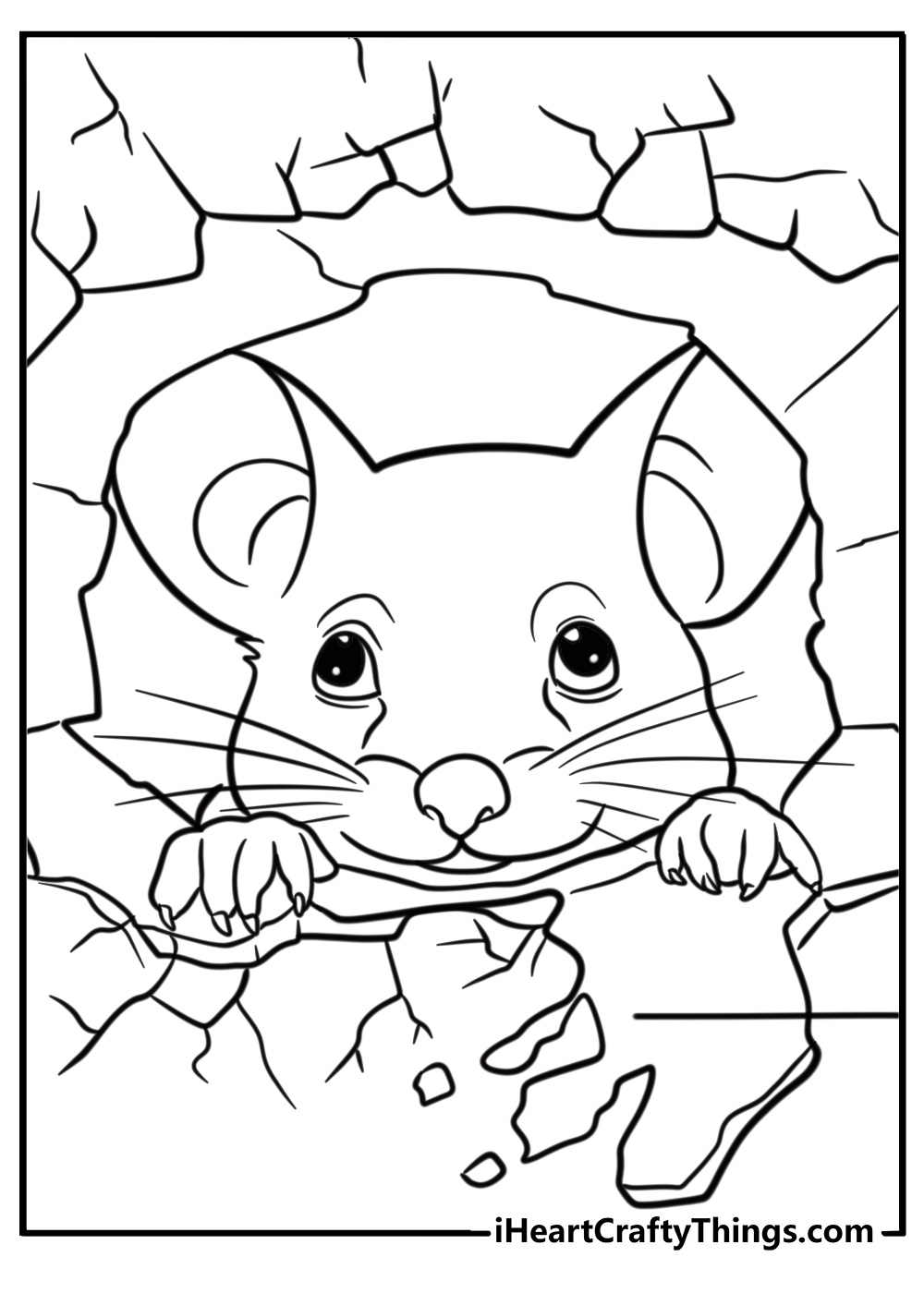 Shy mouse peeking out of a hole detailed printable sheet