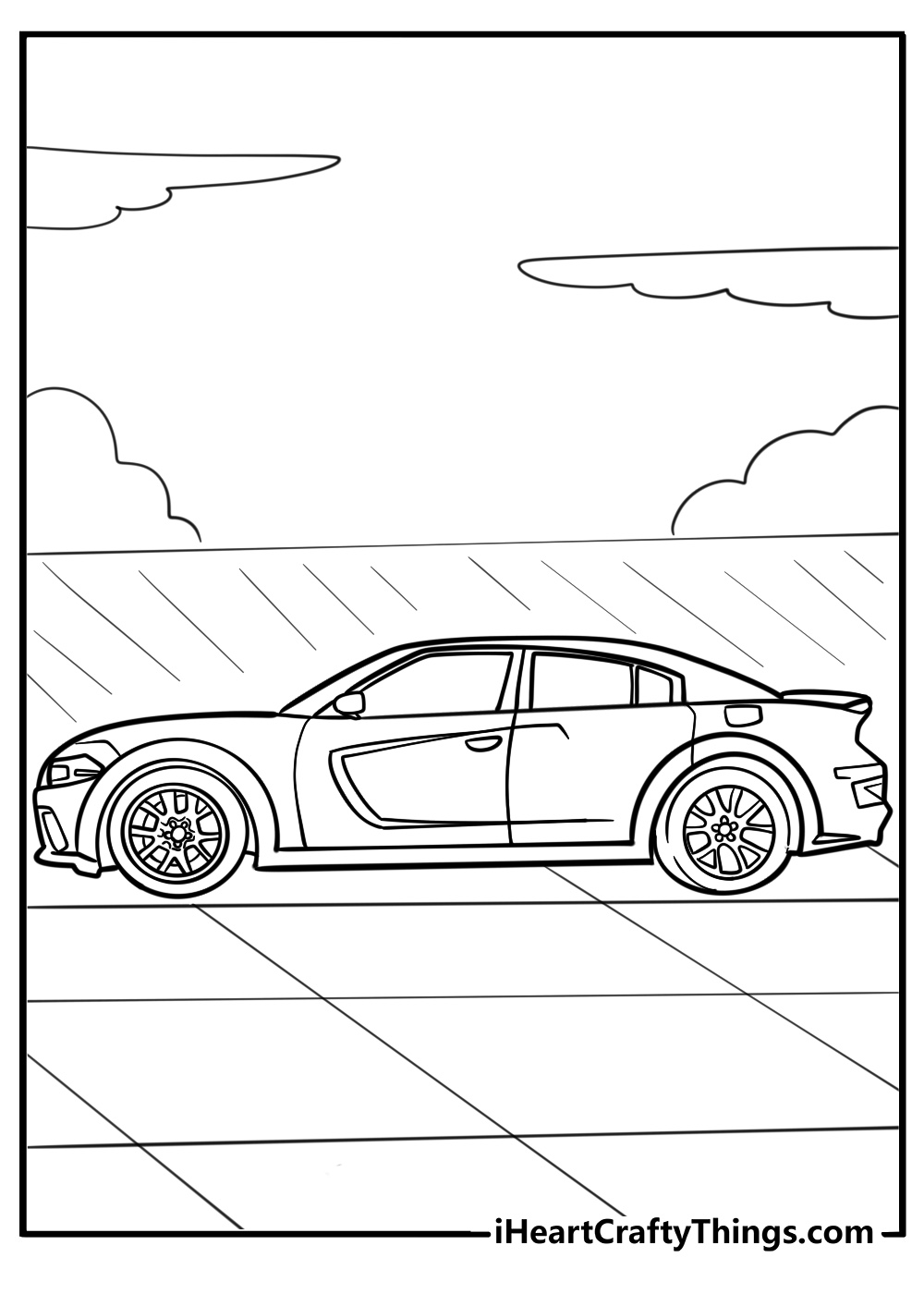 Side profile of dodge charger hellcat detailed coloring sheet