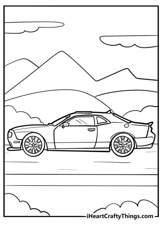 Side view of dodge challenger hellcat free coloring page pdf