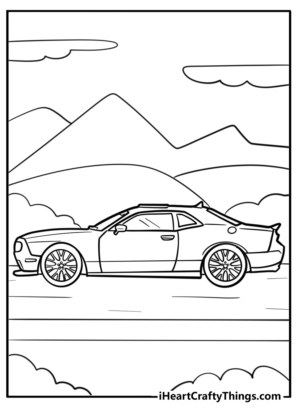 Side view of dodge challenger hellcat free coloring page pdf