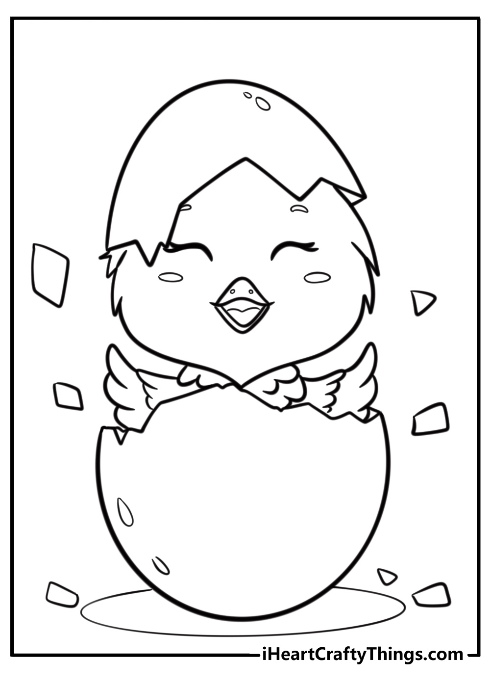 Small chick hatching from an egg printable page for kids