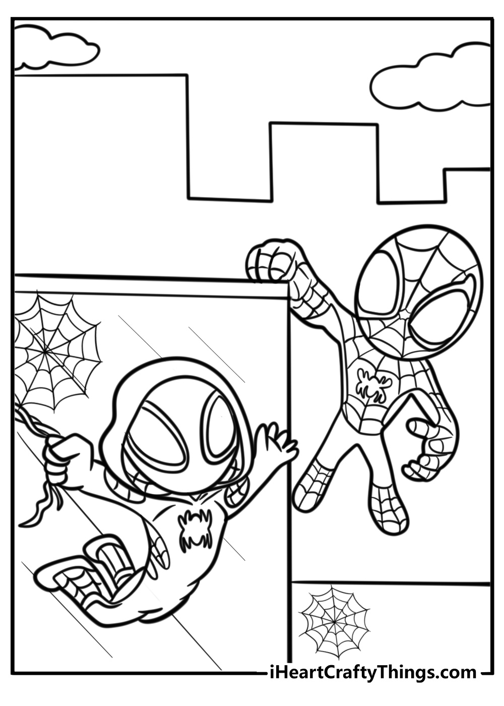 Spin ghost spider and spidey together coloring page