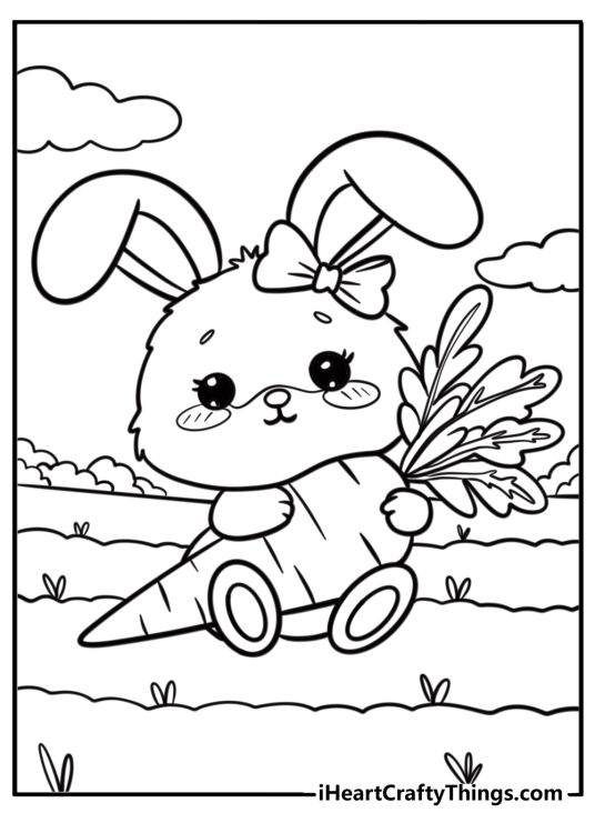 Sweet bunny with a bow available as a detailed printable