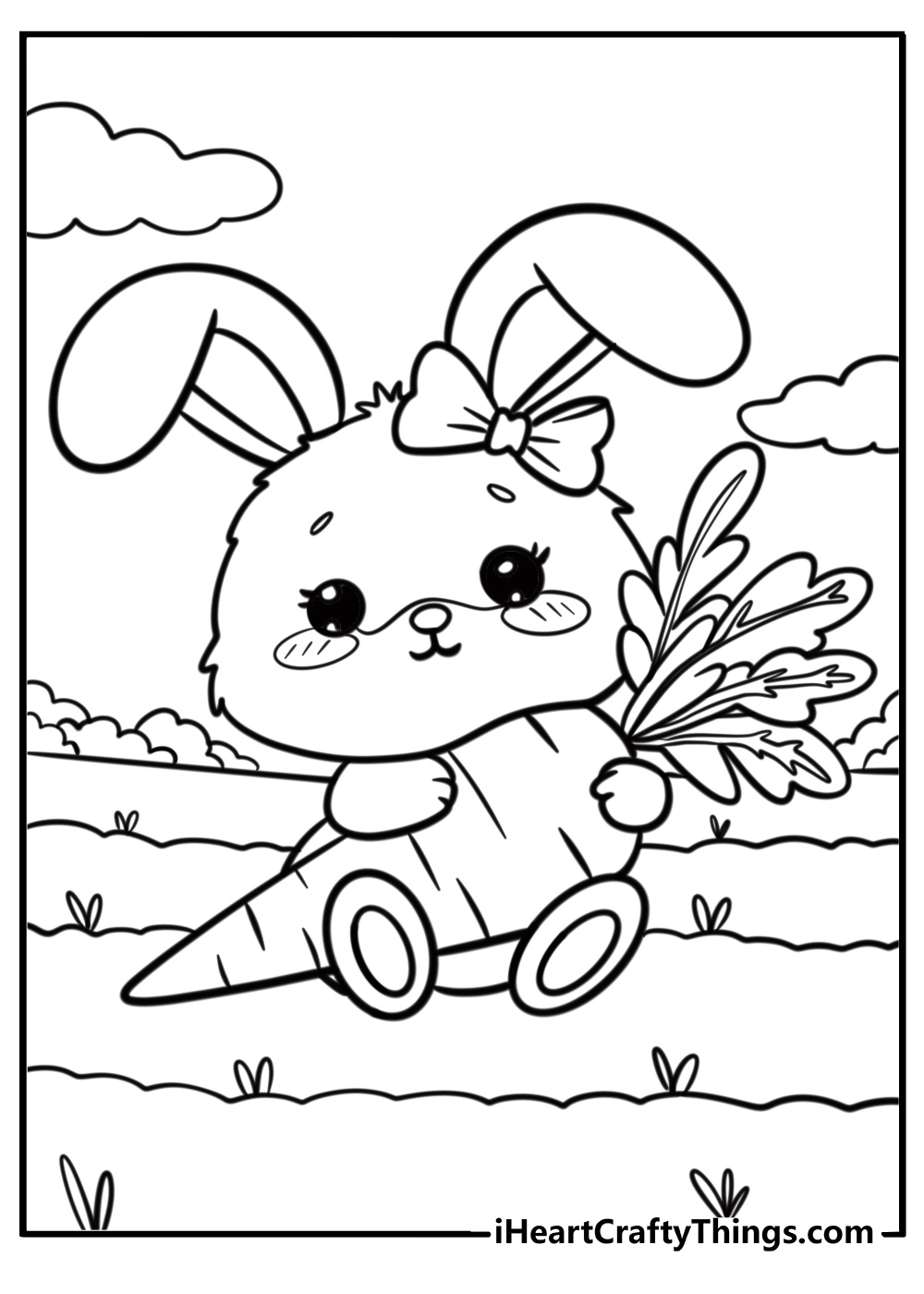 Sweet bunny with a bow available as a detailed printable