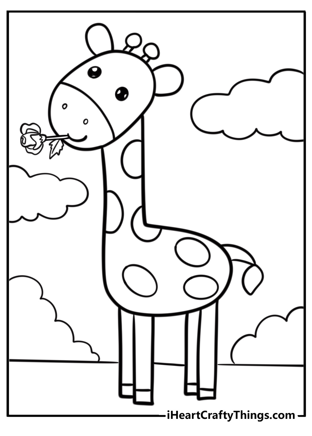 Sweet giraffe holding a flower free printable activity page