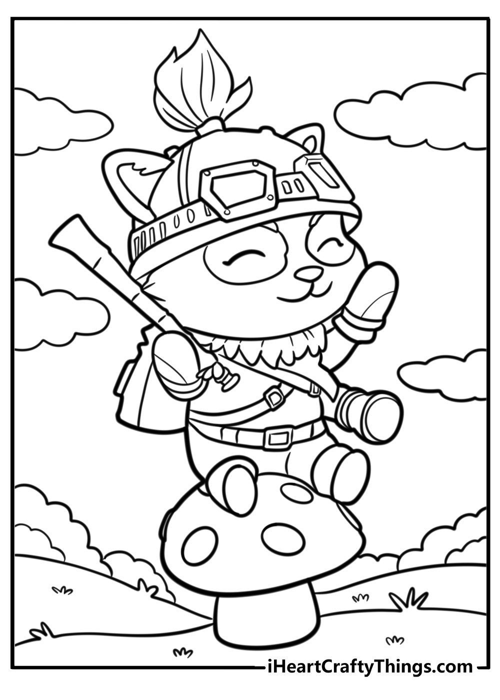 Teemo with his mushroom in a free detailed league of legends pdf page