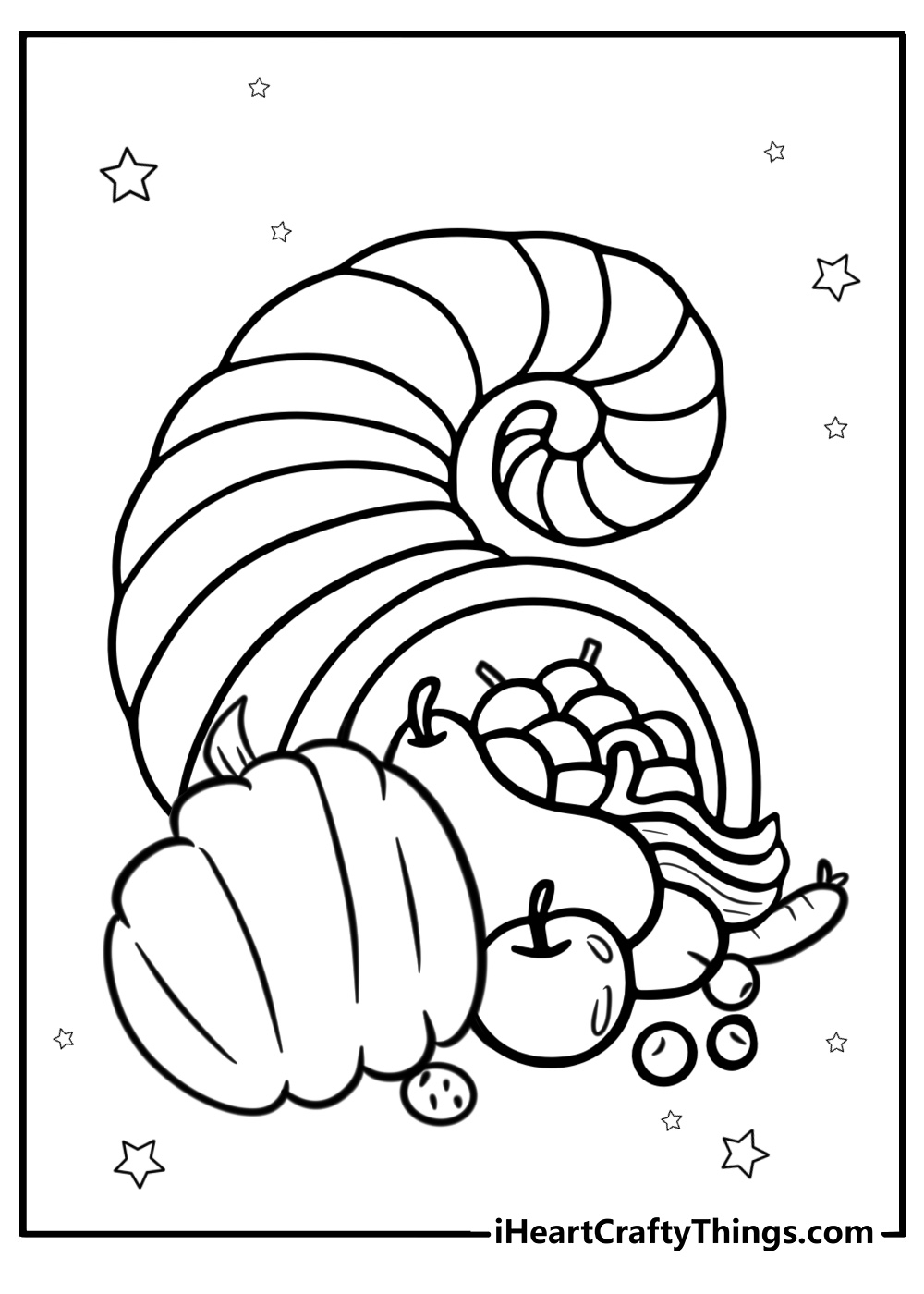 Thanksgiving horn of plenty full of goodies free coloring page pdf