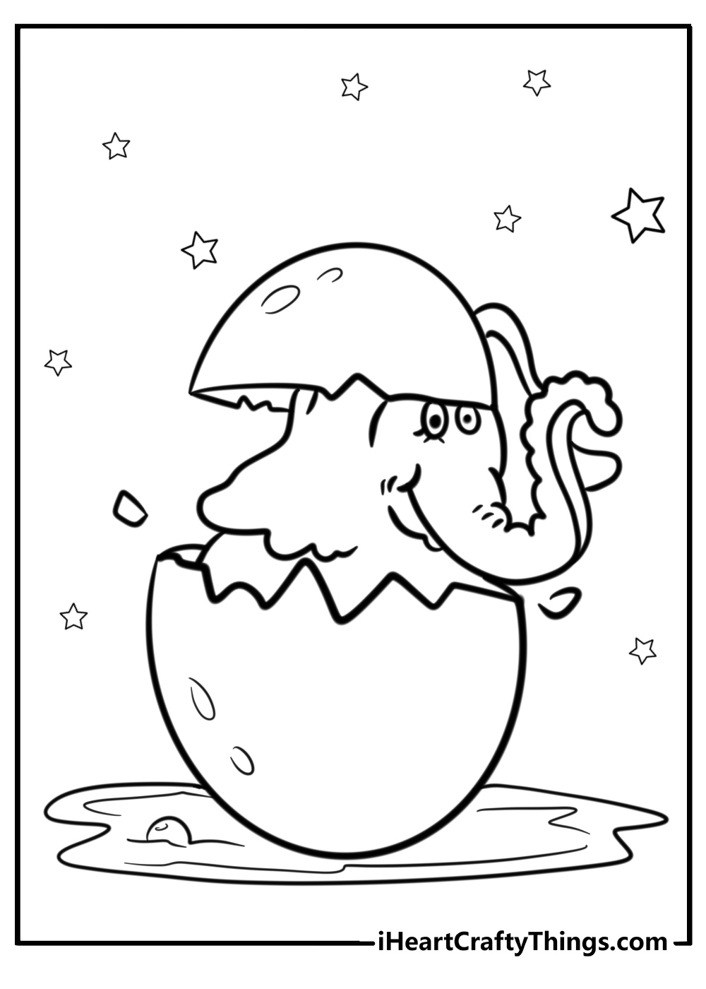 The elephant bird hatching from an egg free detailed seuss coloring page