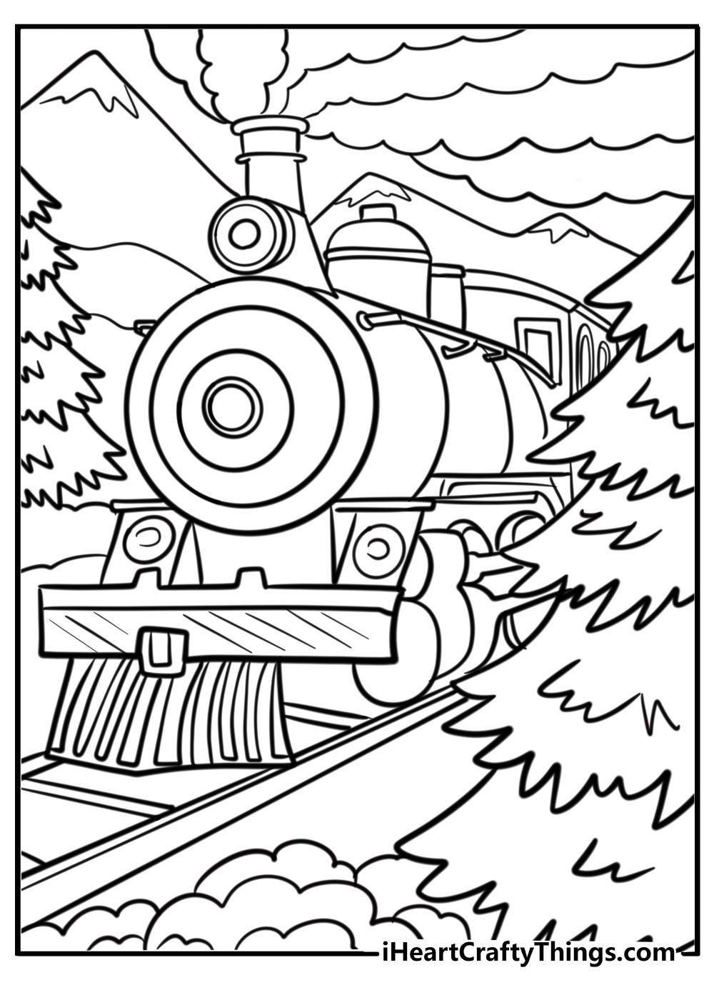 The polar express in a winter forest fun coloring sheet