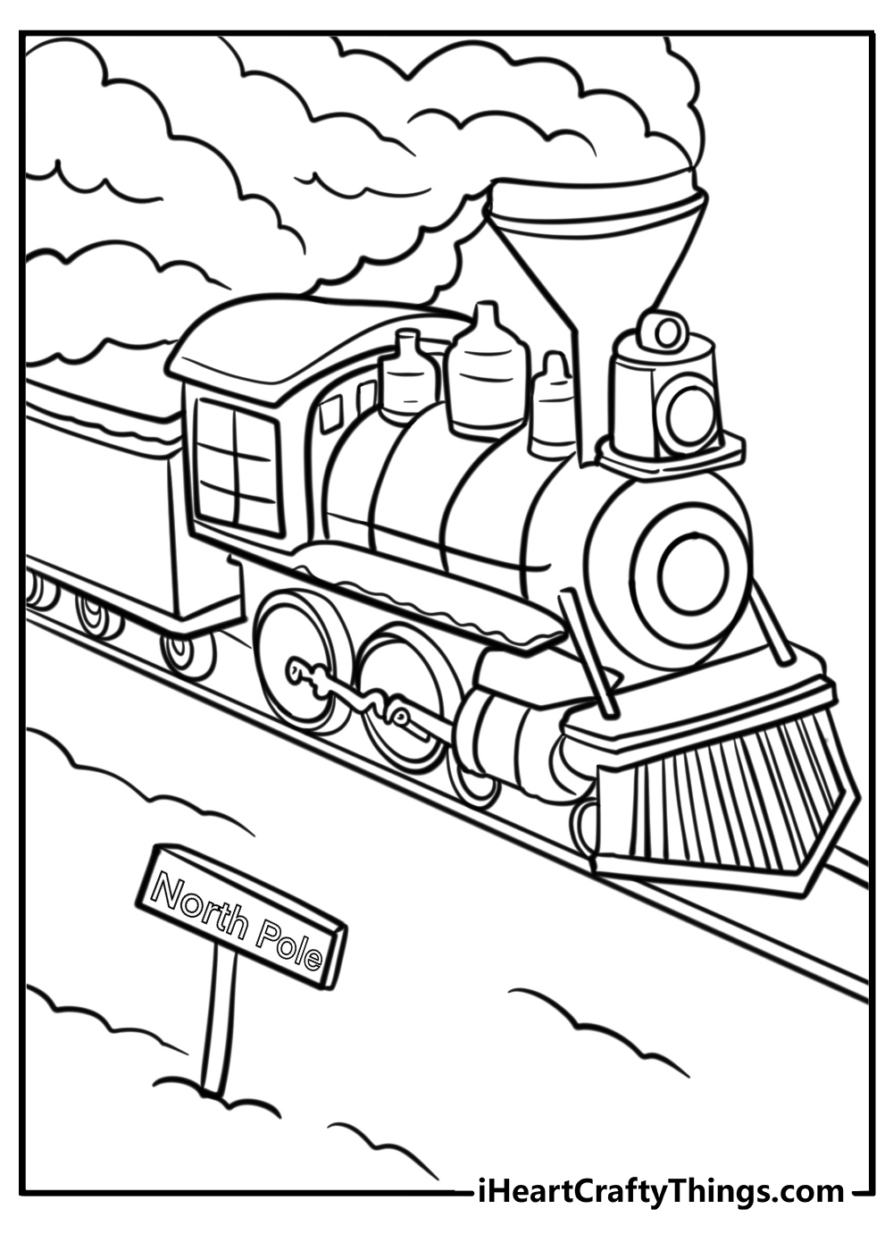 The polar express train arriving at the north pole free coloring page pdf