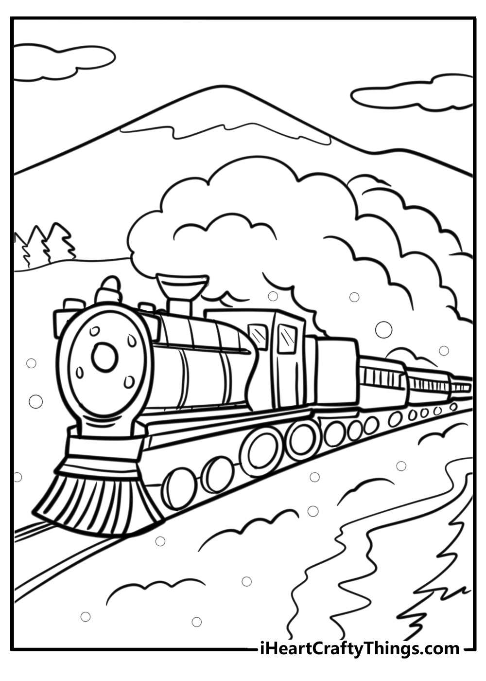 The polar express train crossing a frozen lake coloring sheet