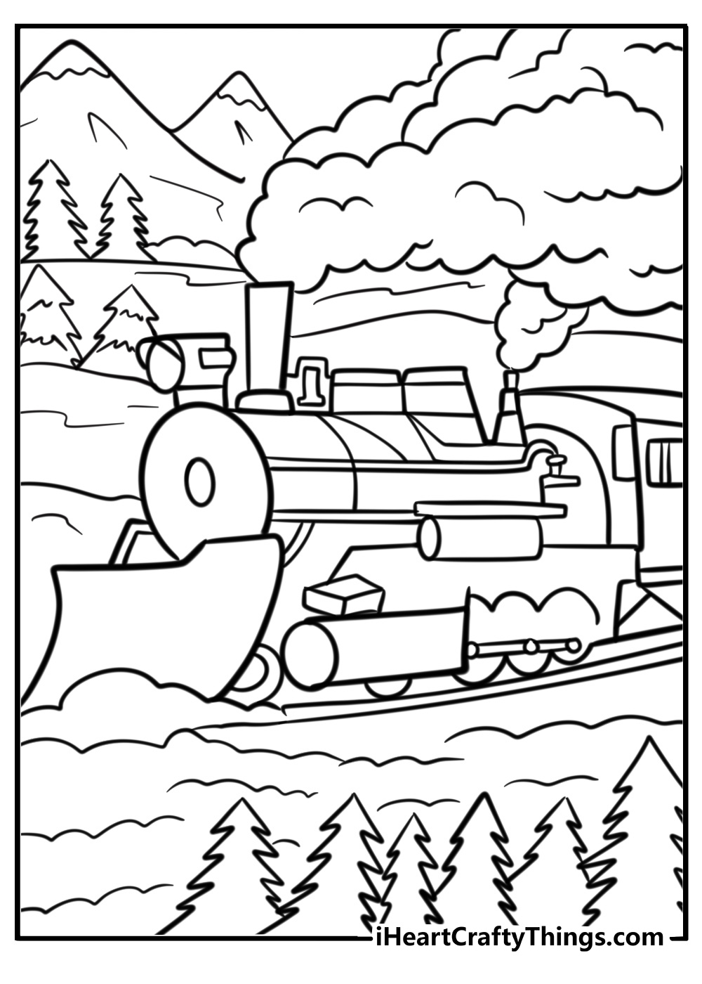 The polar express train on snowy tracks coloring page for kids