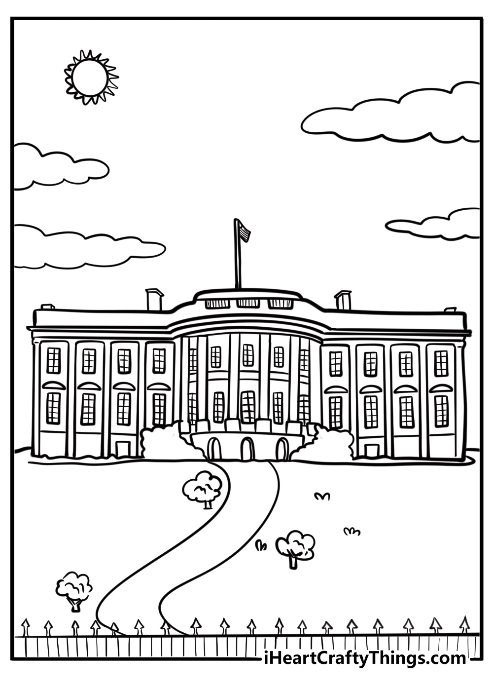 The white house on a sunny day detailed coloring sheet