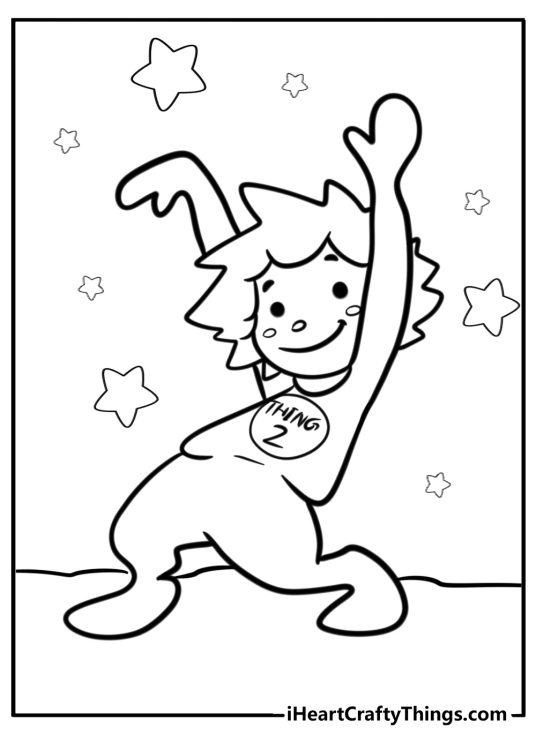 Thing 2 leaping with excitement detailed dr seuss coloring page to download