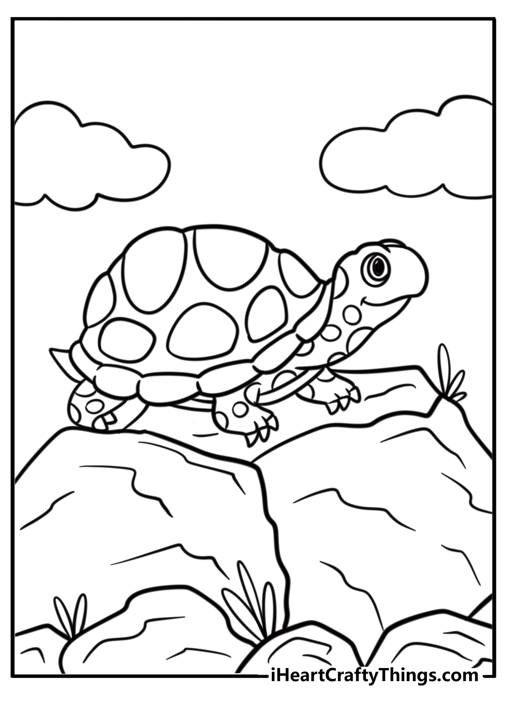 Tiny turtle crawling on a rock free printable for kids