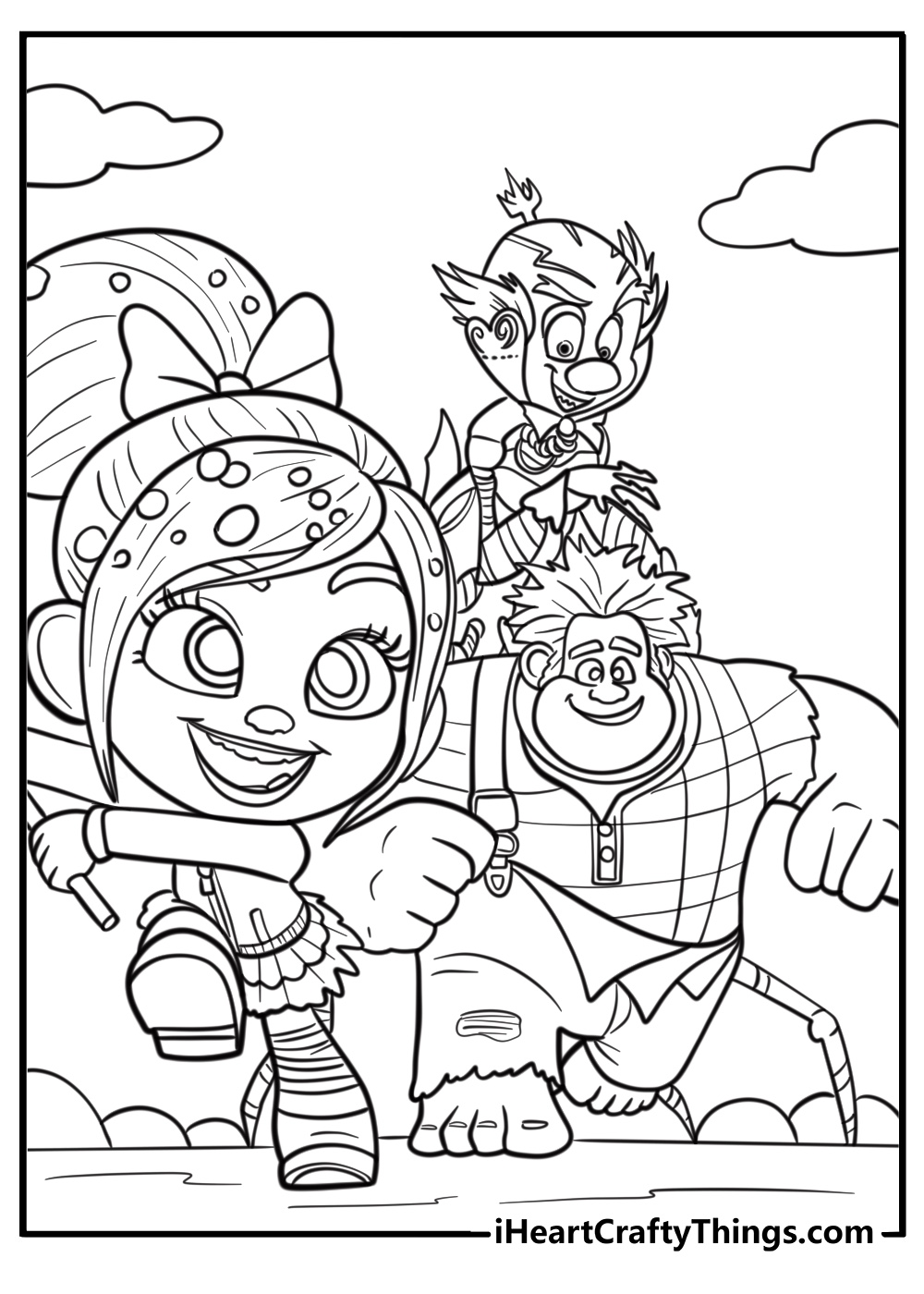 Turbo chasing ralph and vanellope free coloring page pdf