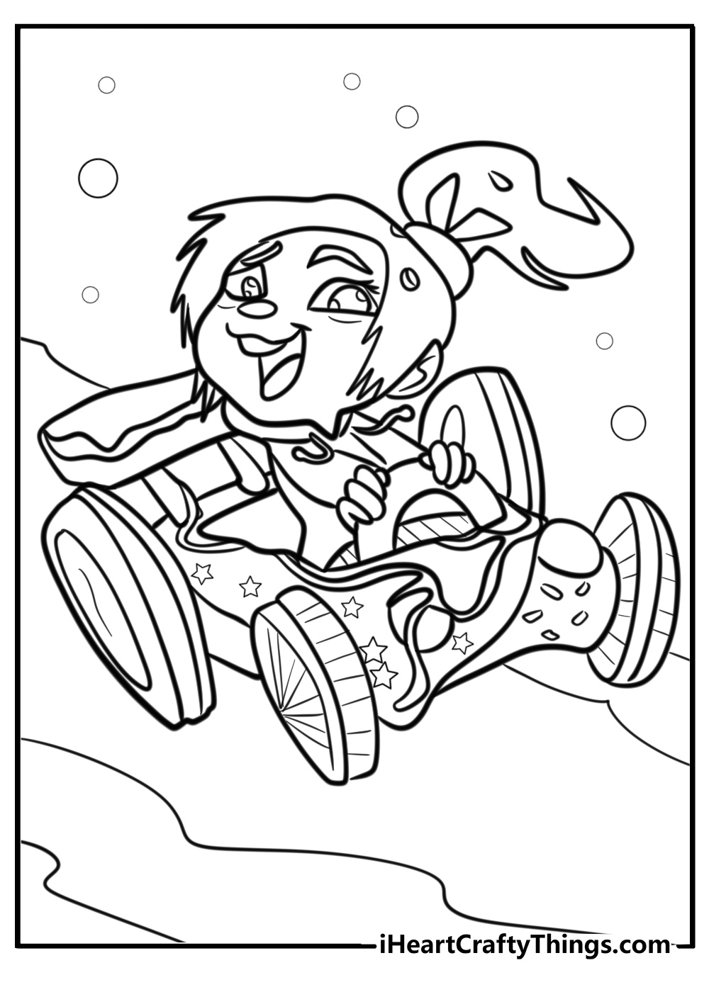 Vanellope in her candy racer printable coloring page