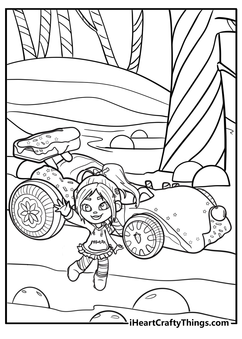 Vanellope standing in sugar rush fun coloring sheet