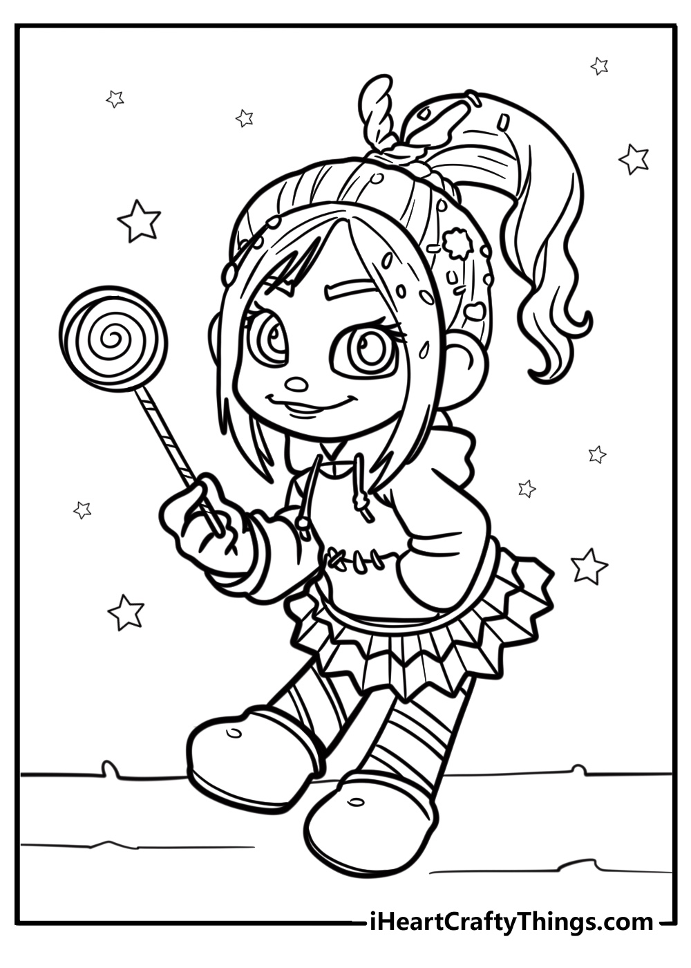 Vanellope with a lollipop in her hand free coloring page pdf