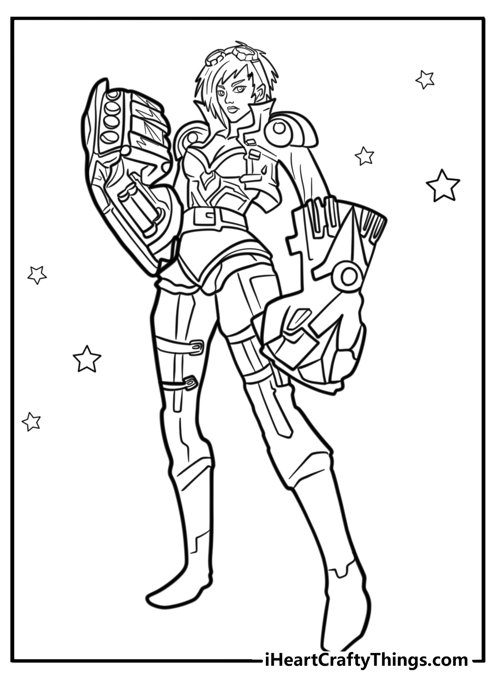 Vi flexing her giant gauntlets in a detailed free lol pdf for kids