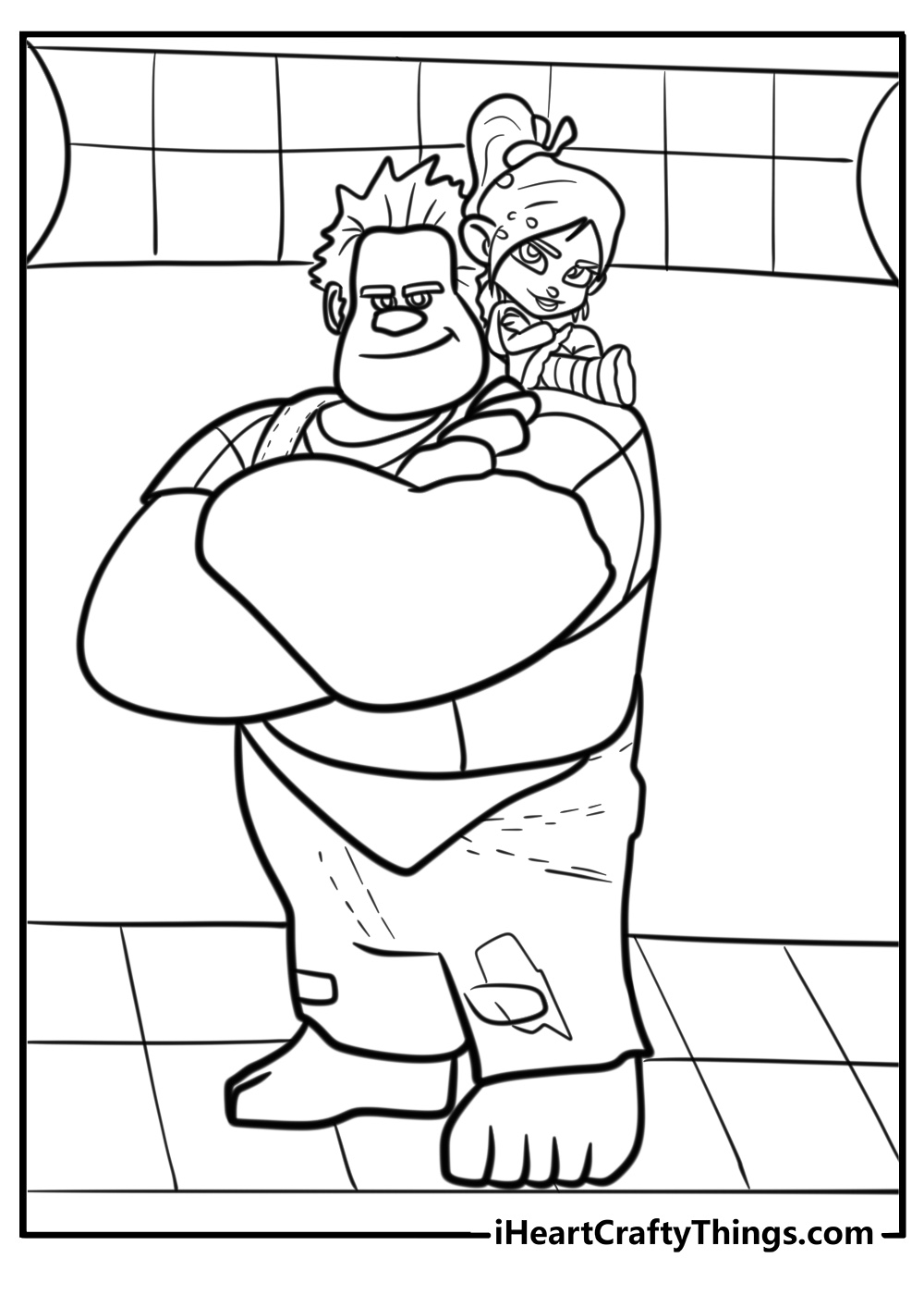 Wreck it ralph and Vanellope in the arcade free printable coloring page