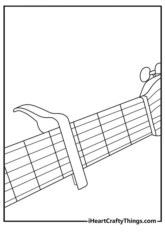 A capo clips across the neck in this simple guitar printable