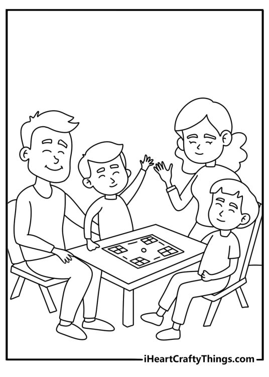 A family plays a board game around a small table in this cute printable