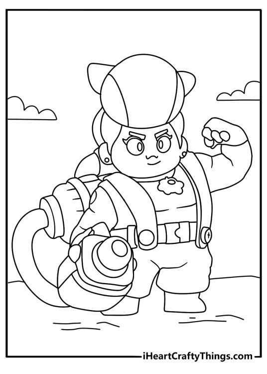 A scrap blaster appears with Pam in this detailed coloring page