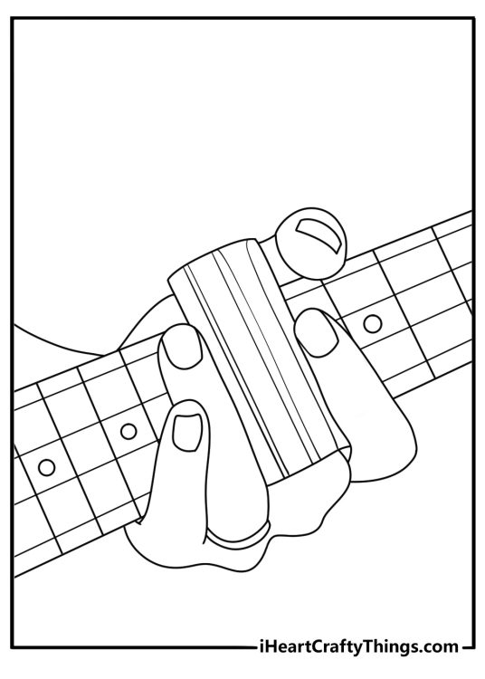 A slide guitar player uses a metal tube in this blues coloring page