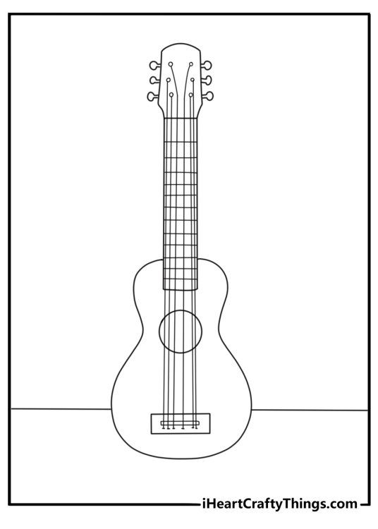 A ukulele sized travel guitar makes this simple music coloring sheet