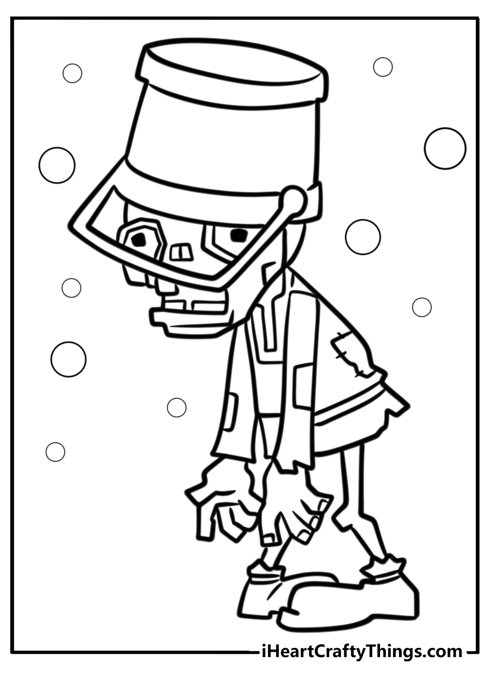 Buckethead Zombie marching forward detailed coloring sheet