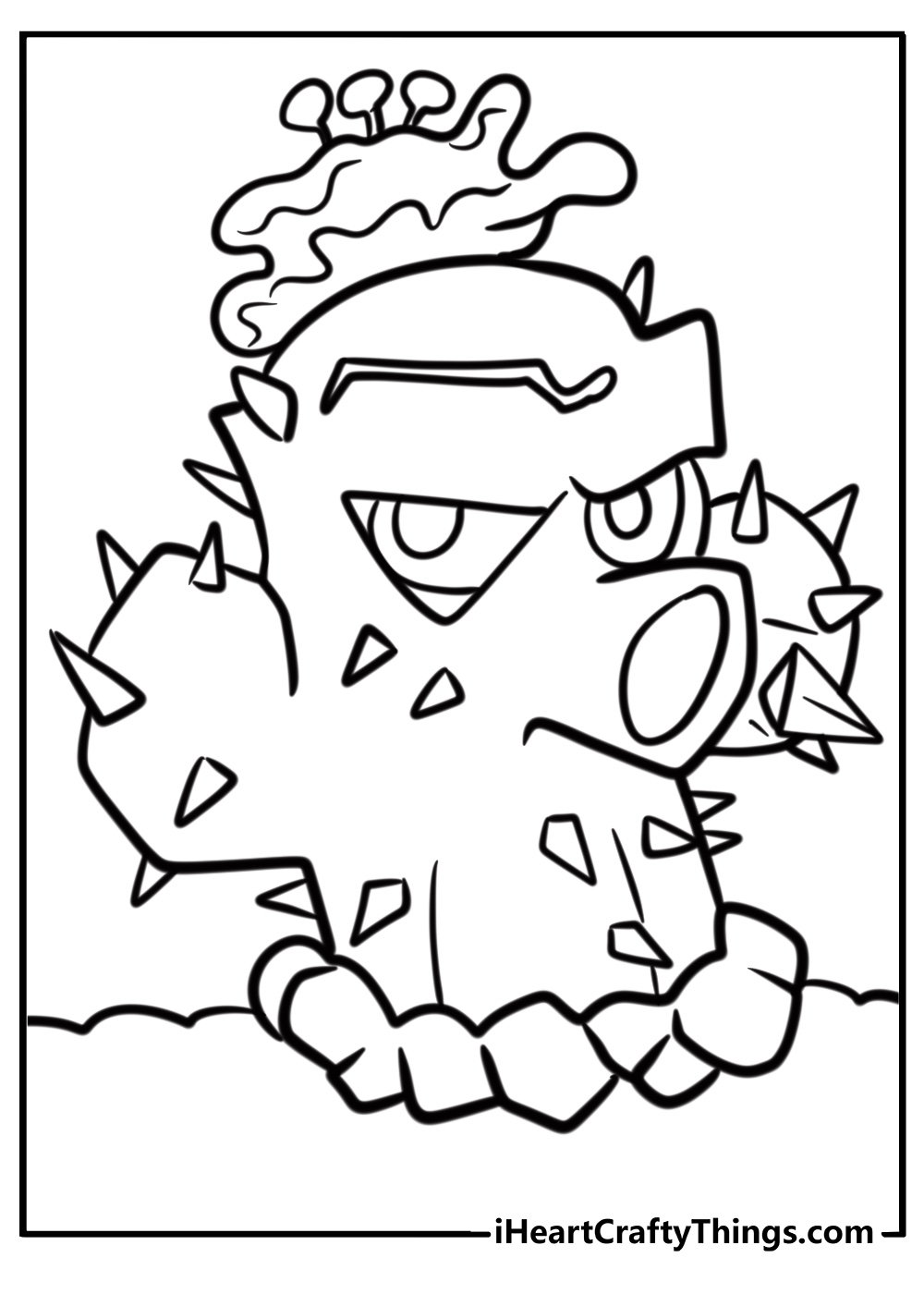 Cactus plant shooting spikes coloring page for kids