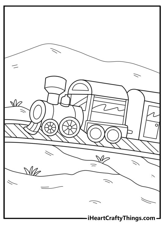 Cog railway climbing steep mountain detailed train coloring sheet for adults