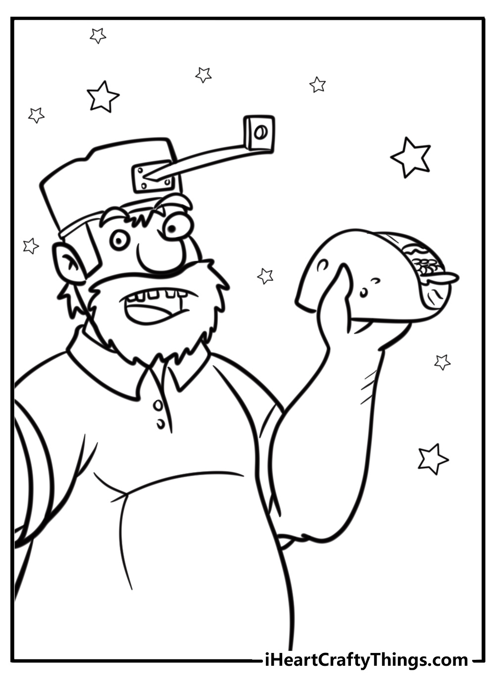 crazy Dave holding a taco free printable coloring page