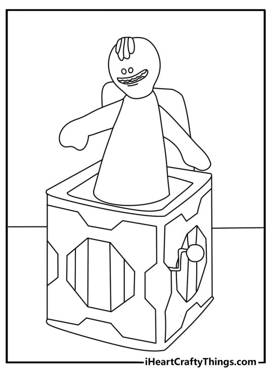 Cute Rick and Morty coloring page with Mr Meeseeks popping out of a Meeseeks box