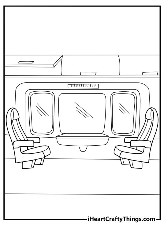 Dining car table setting inside passenger train cozy coloring sheet