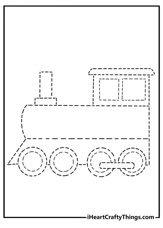 Dot to dot train outline easy printable coloring sheet