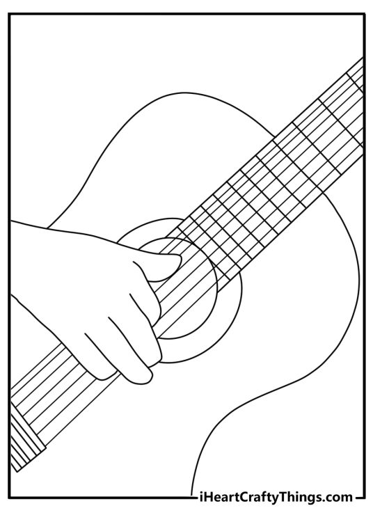 Fingerstyle guitar playing appears in this free printable for music fans
